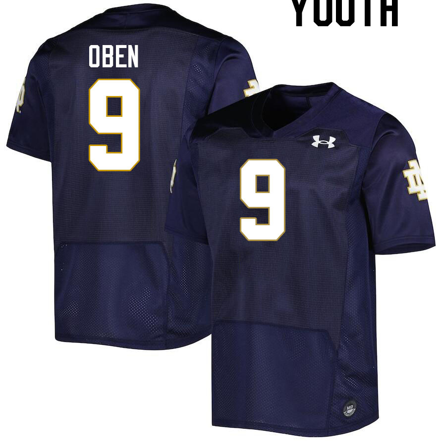 Youth #9 RJ Oben Notre Dame Fighting Irish College Football Jerseys Stitched-Navy